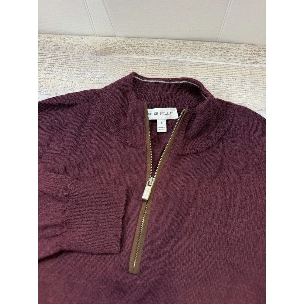 Peter Millar Merino Wool Lyocell 1/4 Zip Sweater Burgundy Men's Large L